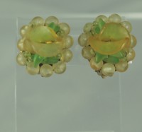 Thermoplastic Clip-on Cluster Earrings Signed HONG KONG