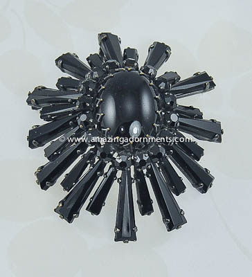 Magnificent Vintage Signed SCHREINER Jet Black Keystone Ruffle Pin