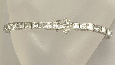 Luxurious ART DECO Sterling and Rhinestone Buckle Bracelet Signed DIAMONBAR