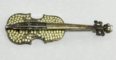 Extraordinary Haute Couture Cello Brooch with Jonquil Rhinestones Signed GIVENCHY
