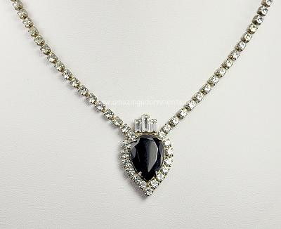 Glamorous Vintage Unsigned Black and White Rhinestone Necklace