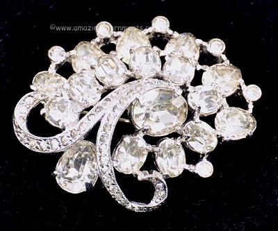Super Sparkly Diamond Clear 1940s Vintage Rhinestone Brooch Signed EISENBERG