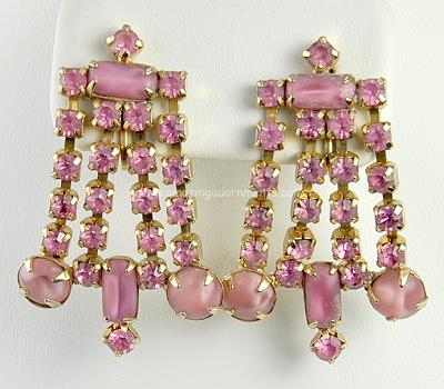 Sassy Vintage Mauve Givre Glass and Pink Rhinestone Earrings