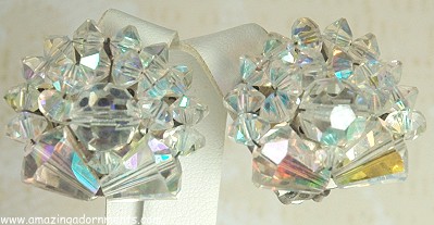 Special Aurora Borealis Clear Crystal Cluster Ear Clips