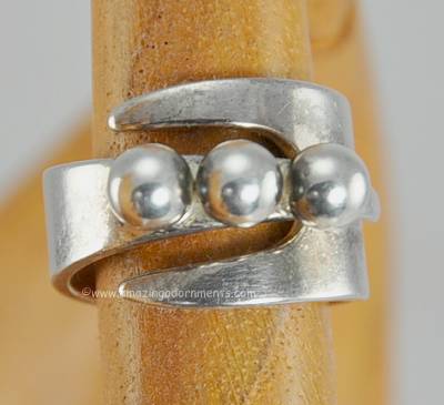 Vintage Signed DAVID ANDERSEN Modernist Sterling Three Ball Ring~ Size 5
