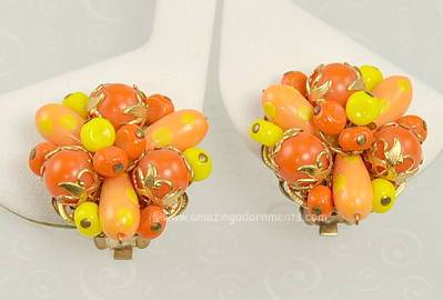 Sizzling Vintage Signed ALICE CAVINESS Wired Glass Bead Cluster Earrings