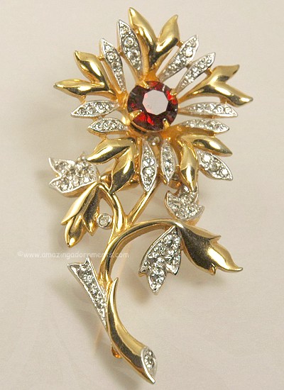 Incredible Rhinestone Floral Trembler Brooch Signed CHRISTIAN DIOR by KRAMER ~ BOOK PIECE