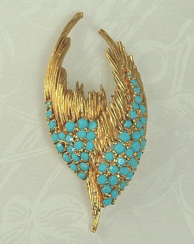 Vintage PANETTA Brushed Feather Brooch with Crystals
