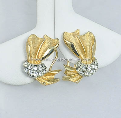 Elegant Vintage Pav Set Clear Rhinestone Ribbon Earrings or Clips