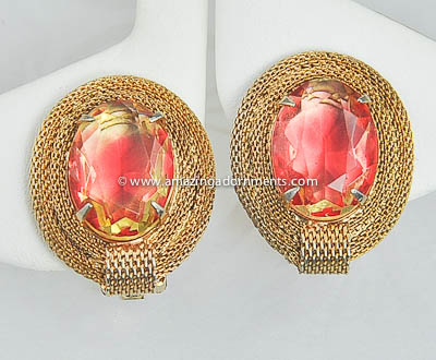 Sizzling Unsigned Vintage Tourmaline Glass and Mesh Brooch