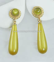 Vintage Signed SARAH COVENTRY Golden Avocado Moonstone Earrings