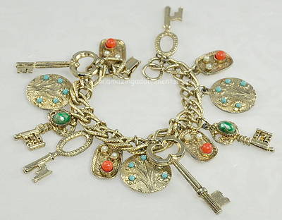 Jam-packed and Weighty Vintage Charm Bracelet with Stones