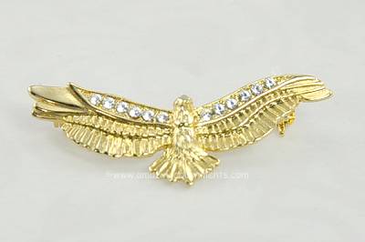 Regal Golden Patriotic Eagle Pin with Rhinestones Signed LIZ CLAIBORNE