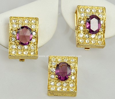 Very Cool Deco Look Rhinestone Earrings and Pendant Set Signed PARK LANE