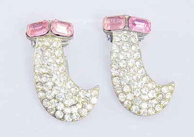 Prominent Art Deco Clips with Pink and Clear Rhinestones