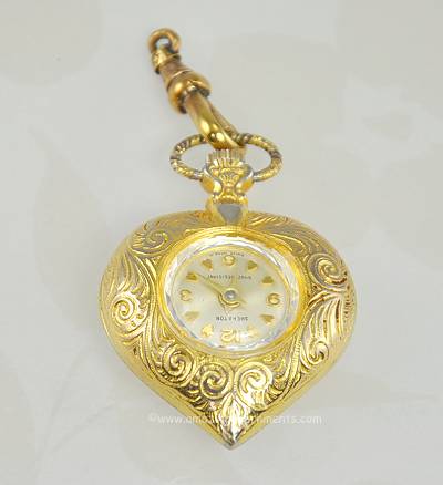 Hefty Vintage Non- working SHERATON Heart Shape Watch Pendant with Fob