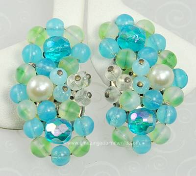 Beautiful Vintage Wired Bead Earrings in Tropical Colors Signed WESTERN GERMANY