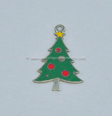 Darling Vintage Enamel Christmas Tree Charm Signed BEAU STERLING