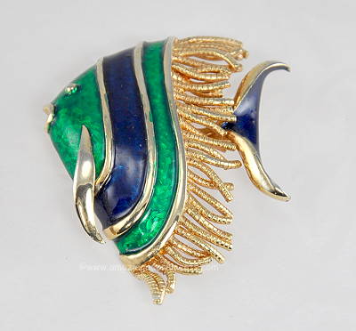 Outstanding Vintage Enamel Fish Figural Brooch Signed BOUCHER 1147P ~ BOOK PIECE