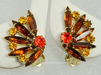 Sizzling Vintage DeLizza and Elster Shades of Autumn Rhinestone Earrings