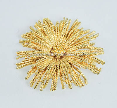 Solid Vintage Layered and Textured Flower Brooch Signed CAPRI