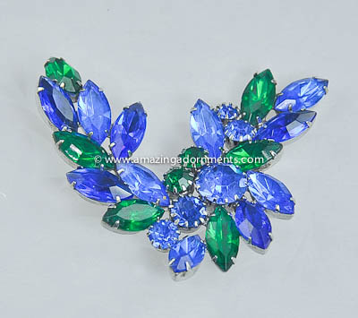 Brilliant Blue and Green Rhinestone Wreath Brooch from DELIZZA and ELSTER