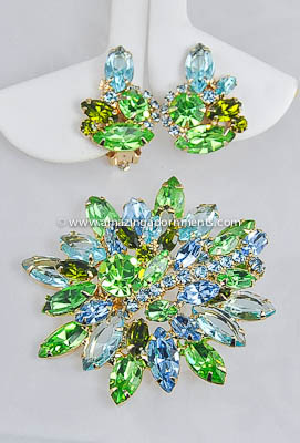 Tropical Colored Vintage Brooch and Earring Set by DELIZZA and ELSTER