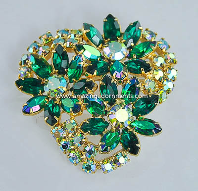 Fiery Vintage Green Rhinestone Floral Brooch from DELIZZA and ELSTER