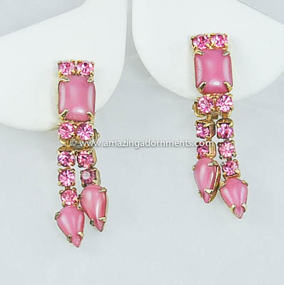 Foxy Vintage Pink Givr Glass and Rhinestone Tassel Earrings
