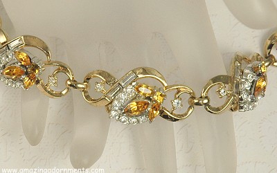 Wonderful CROWN TRIFARI Amber and Clear Rhinestone Bracelet