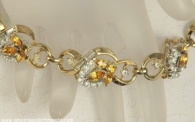 Wonderful CROWN TRIFARI Amber and Clear Rhinestone Bracelet