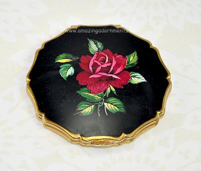 Vintage Signed STRATTON MADE IN ENGLAND Princess Style Compact with Rose Floral Lid