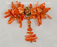Superb Small Wired Natural Coral ca. 1950s Pin Signed MIRIAM HASKELL