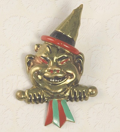 Not Often Seen CORO Billiken Clown Court Jester Enamel Brooch