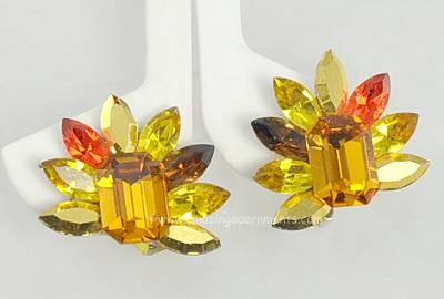 Bold Rhinestone Earrings in Fall Shades Signed WENDY GELL