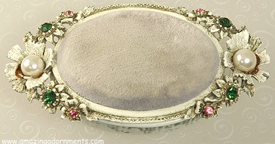 Charming Vintage Pin Cushion Jeweled Trinket Box Signed FLORENZA ~ BOOK PIECE