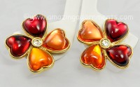 Untouchable Glass Heart Petal Clover Earrings Signed YVES SAINT LAURENT Made in France