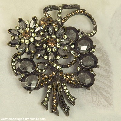 Signed AVON SP Black Diamond Color Floral Pin in Box