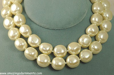 Chunky Double Strand Faux Pearl Choker Necklace Signed CAROLEE