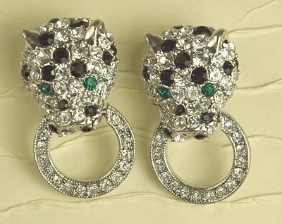 The Famous KENNETH JAY LANE for AVON Rhinestone Panther Earrings with Box