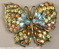 WEISS Vintage Rhinestone and Glass Cabochon Butterfly Brooch