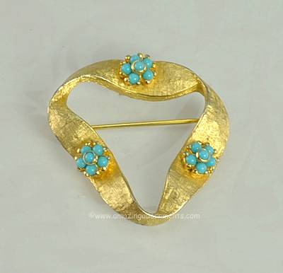 Classy Vintage Brushed Gold- tone Brooch with Stones Signed PANETTA