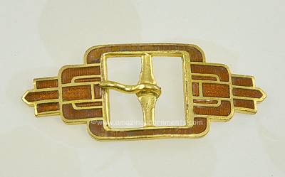 Vintage Unsigned Enamel on Brass Art Deco Buckle