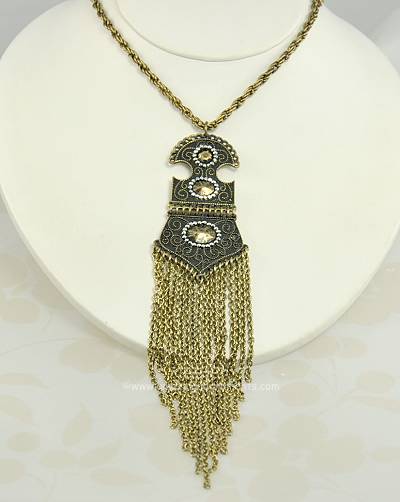 Incredible Unsigned Long Egyptian Revival Look Necklace with Tassels