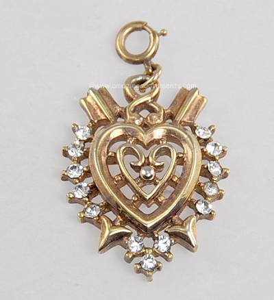 Dreamy Vintage Signed CROWN TRIFARI Heart Pendant/Charm from 1949