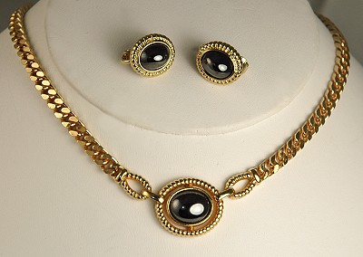 LOUIS FERAUD PARIS Gold- tone and Hematite Necklace and Earring Set