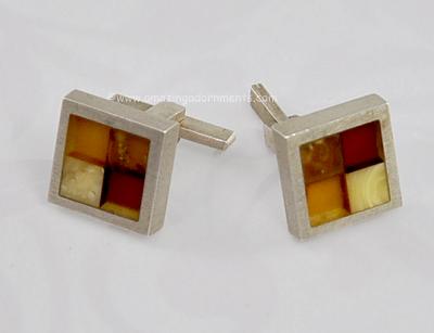 MARCIN ZAREMSKI Poland Modernist Amber and Sterling Silver Cufflinks