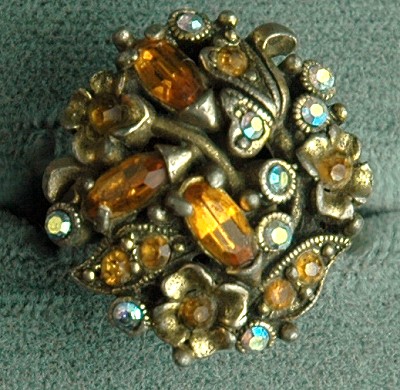 Desirable Old Rhinestone Cocktail Ring Signed HOLLYCRAFT