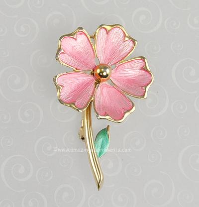 Vintage Metallic Pink Enamel Flower Pin Signed PASTELLI ~ BOOK PIECE