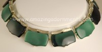 Mid- twentieth Century Signed LISNER Thermoplastic Necklace in Greens